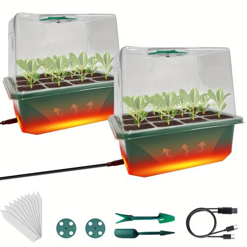seed starter kit with built in heat 24 cell plant starter tray set 2 pack propagation trays with humidity dome mini greenhouse germination kit for seedlings
