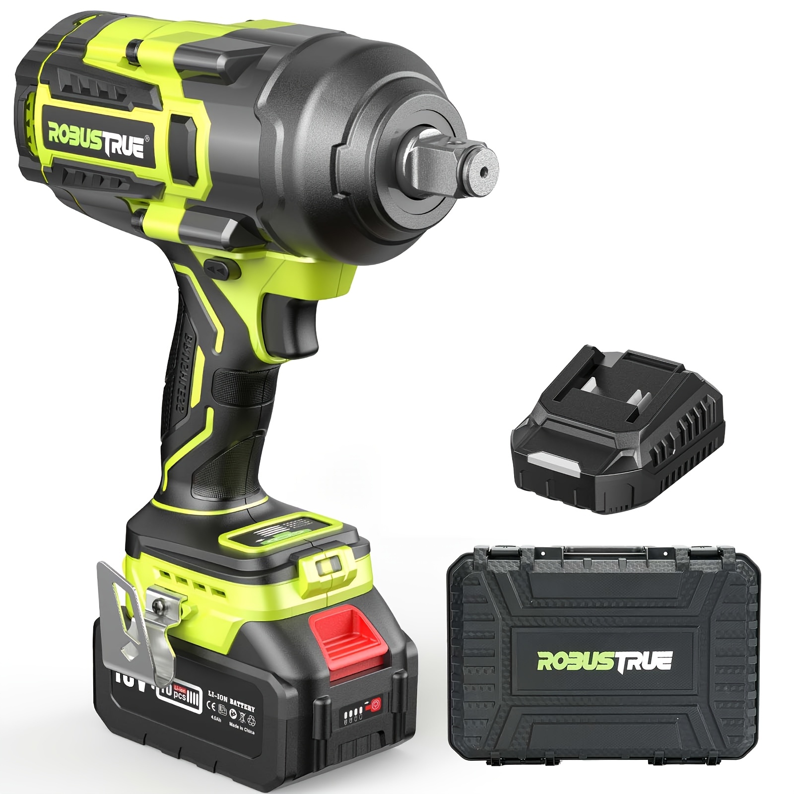 Image of Robustrue Pro 1/2" Brushless Impact Wrench 1500ft-lbs Max Torque | 2000nm | 4.0ah Fast Charger And Anti-jam - Winter Farm Equipment, Storm Prep, Semi Trailer Repair