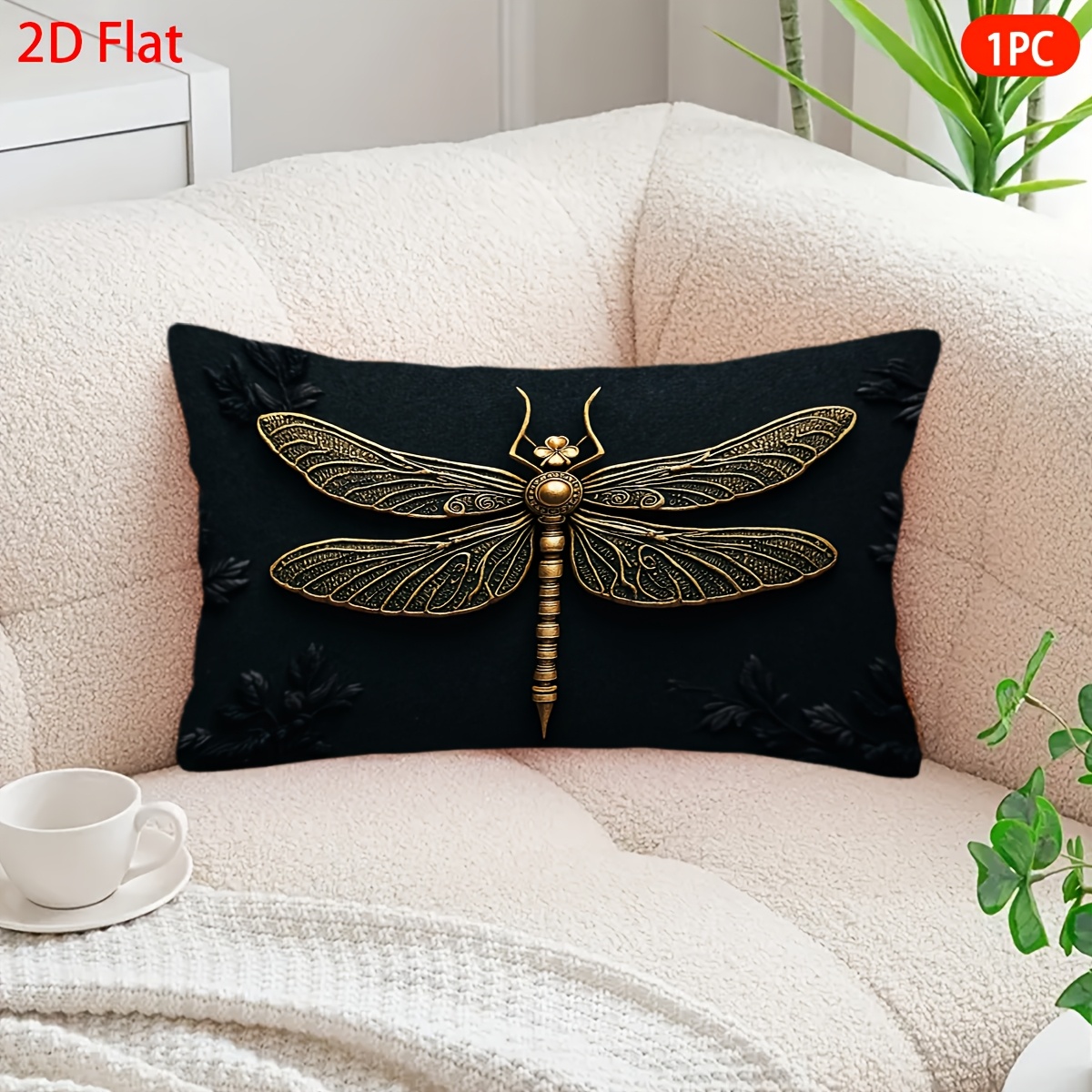 TEMU 1 housse de coussin Dragonfly Doré - Style traditionnel chinois, housse avec fermeture éclair, en peluche courte, pour la décoration de chambre,