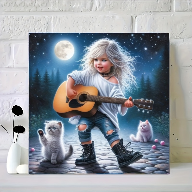 

Round Diamond Painting Kit - Acoustic Guitar Player With Cats, Night Forest & Moon Theme, Full Drill Acrylic Craft Mosaic, Diy Artwork For Beginners & Adults, Wall Home Decor Gift 12"x12" (30x30cm)
