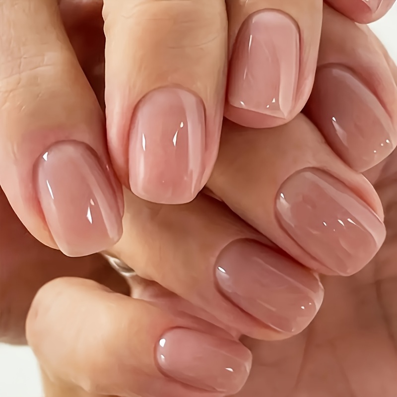TEMU 48pcs 48pcs Nude Press-on Nails Suitable For Commuting, Short Square/round Glossy Fake Nails With Pre-made Tips, Reusable Detachable Extensions