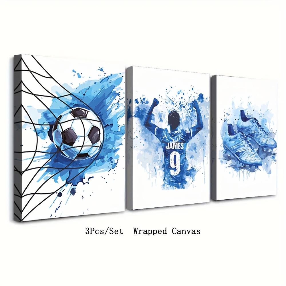 TEMU 2D Plat, Événement de Football 2026 - 2D Plat, Ensemble de 3 Affiches Murales de Football Personnalisées avec Nom, Décorations, Décoration de