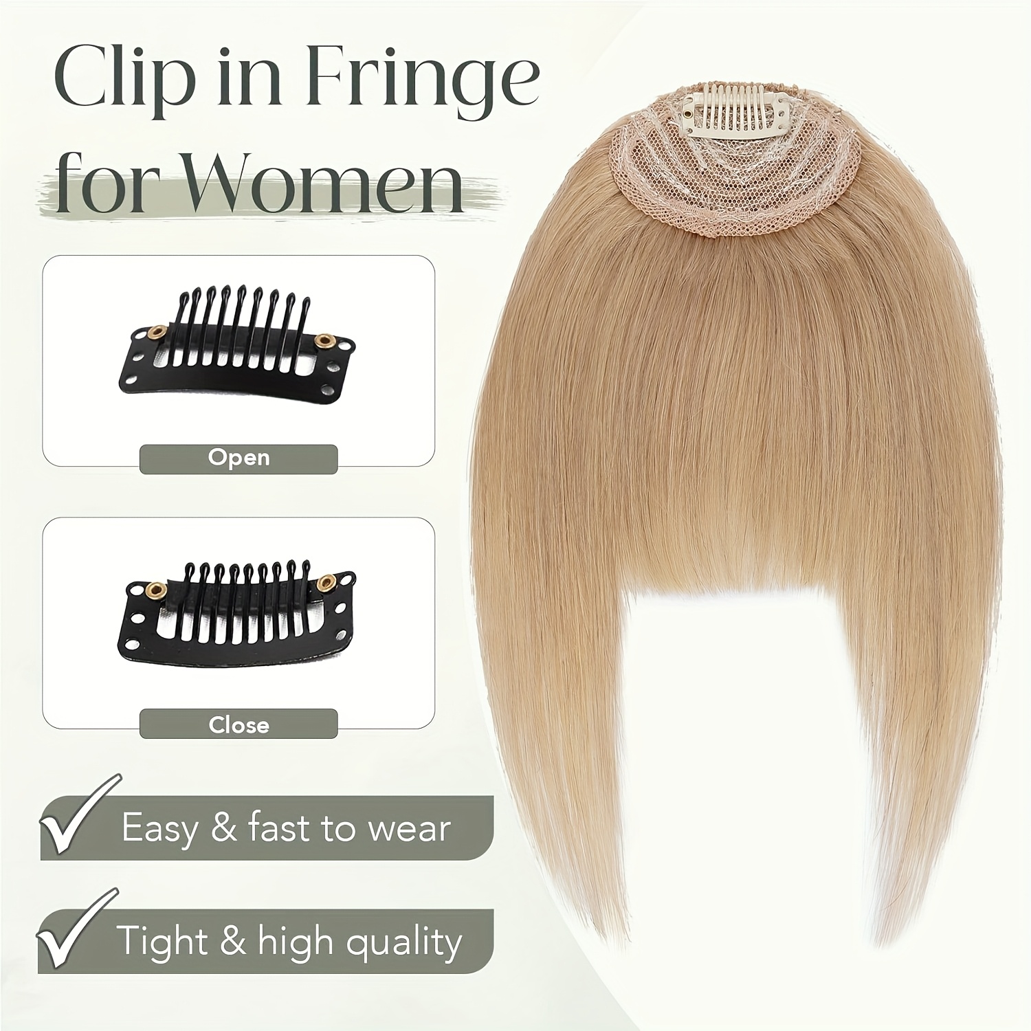 real human hair clip-in fringe bangs with temples -   human hair straight hairpiece for women, elegant style for wedding, party, daily use & halloween/christmas hair, cute hair accessories, party hairpiece, natural look hairpiece details 3