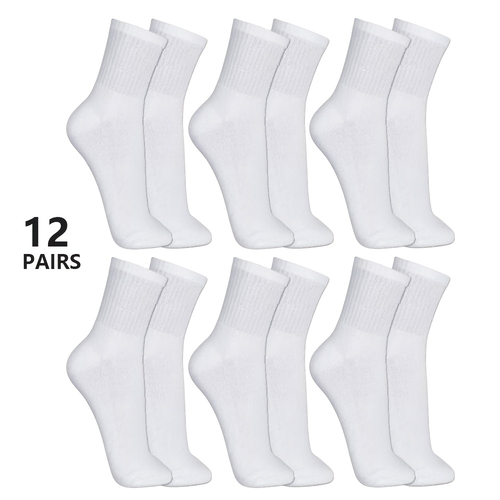E-shop 12 Paar Herren Mid Crew Socken, einfarbig, Viertelsocken, atmungsaktiv und weich, kurze Sportsocken für Herren und Damen, , Grau