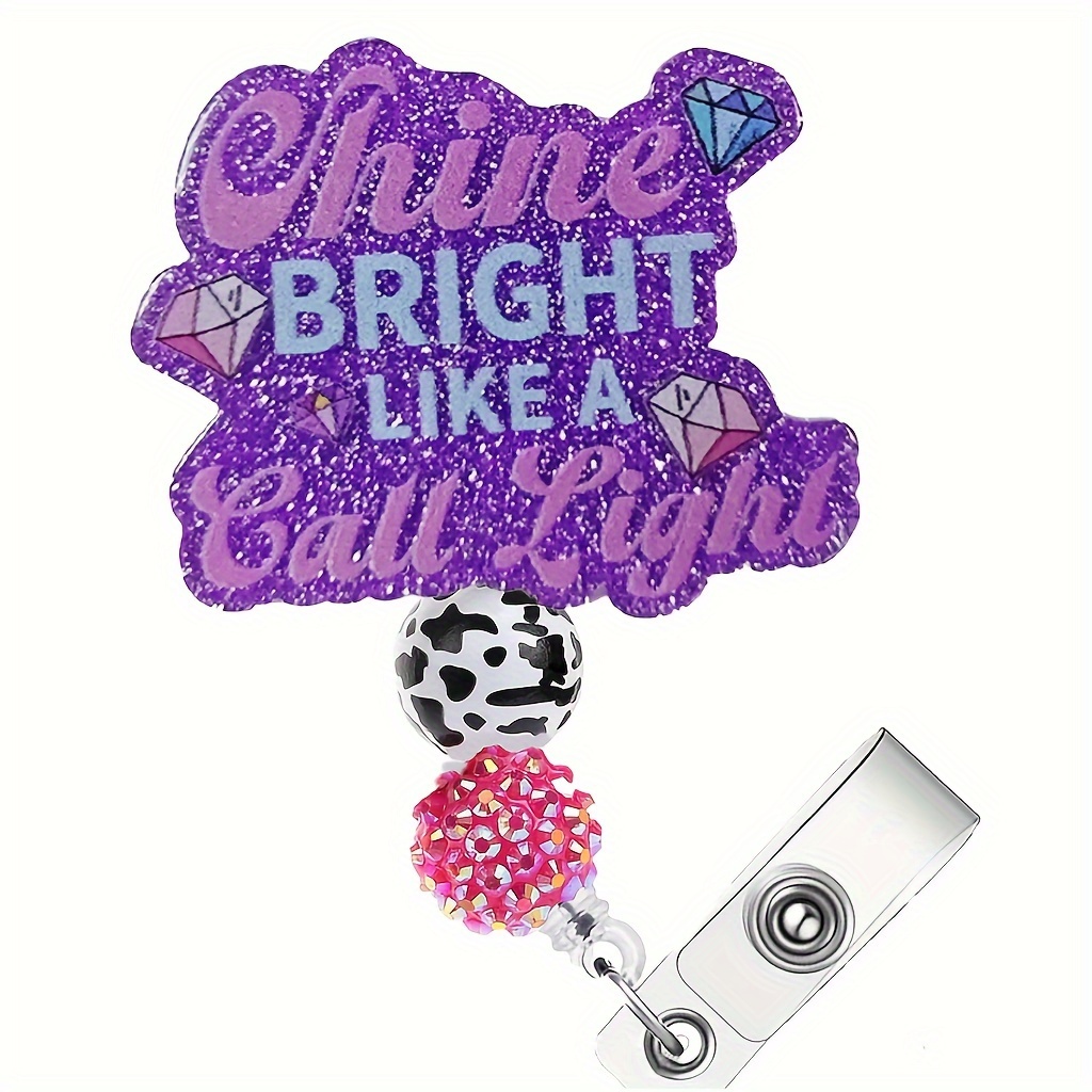 

1pc Purple Glittering Acrylic Badge Reel, Adjustable Badge Clip, For Nurses, Work, Volunteers, Office Staff, Id Card Holder Lanyard