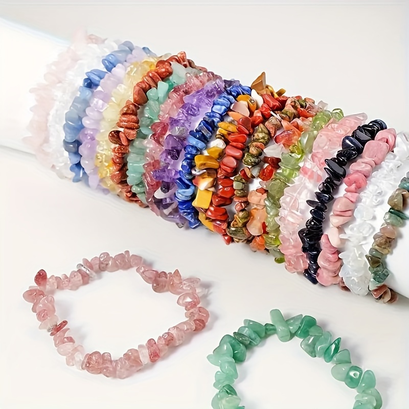 

Vintage Crystal and Agate Chip Bead Bracelets, Set of 10, Irregular Gemstone Stretch for Making, Main Material, for Daily and Vacation Wear,