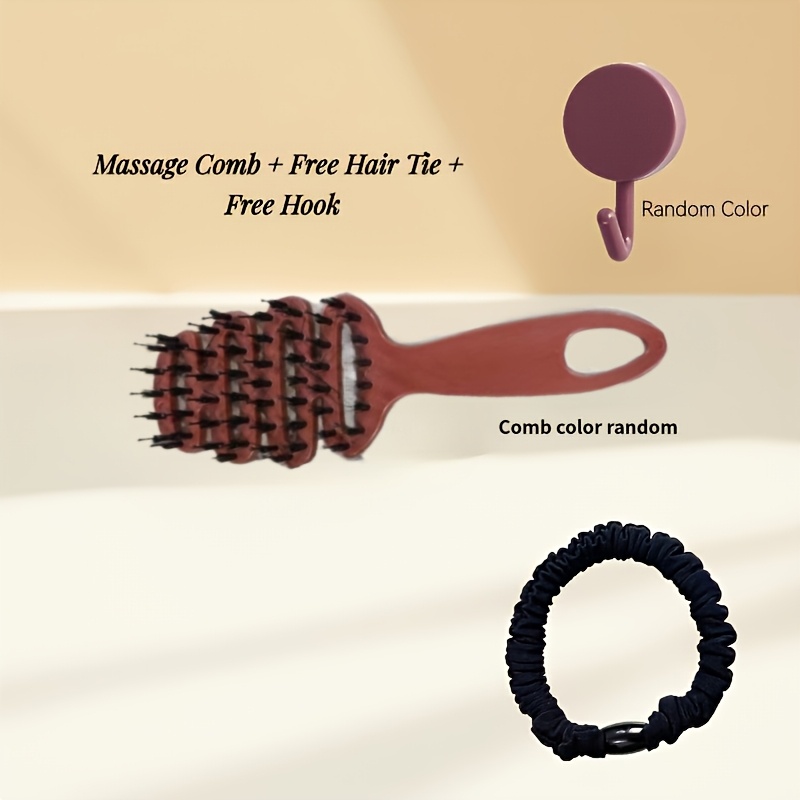 1 Fluffy Hair Comb (random Color) + 1 Black Hair Tie + 1 Macaron Hook (random Color) / Wood Handle Has A Warm And Texture, , Comfortable Grip, Precise Force