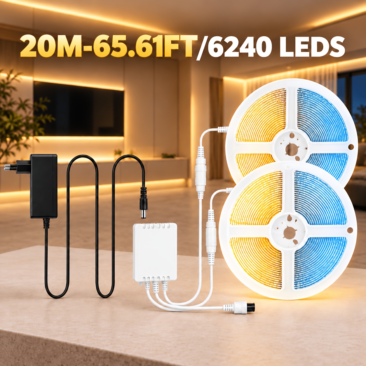 Image of Office Under-cabinet Light 3000k, 312 Leds/m, 24v Power Supply Remote App Control Multiple Lighting Cuttable Self-adhesive Flexible For Cabinets Wardrobes Offices