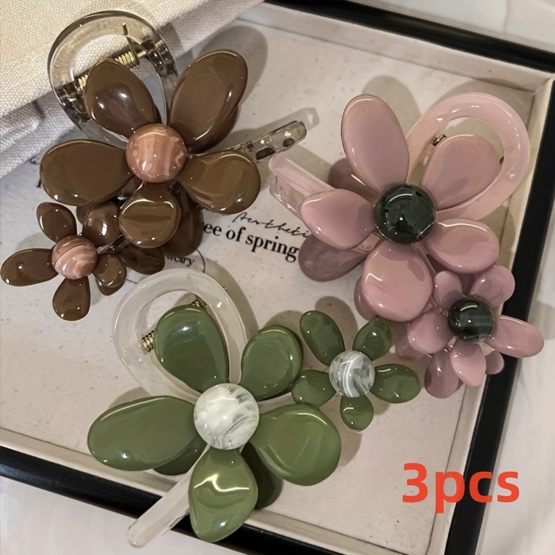 TEMU 3pcs Elegant Floral Hair Clip Set, Suitable For Women, Cute And Stylish Hair Clips, Suitable For Spring And Summer, Non-slip Hair Accessories,