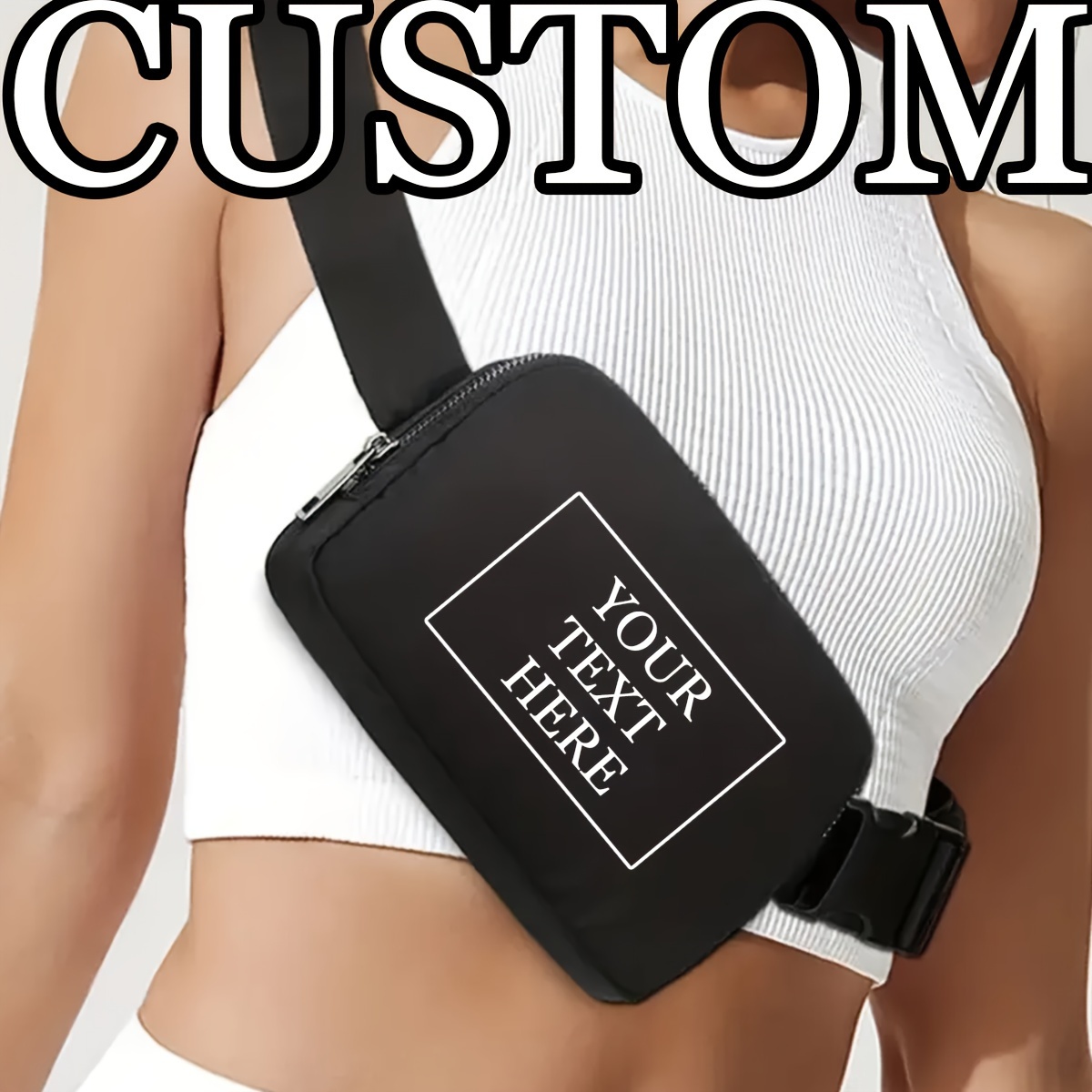 

Customizable Black Fanny Pack With Adjustable Strap, Polyester Zippered Waist Bag For Sports, Running, Travel, Hiking - Ideal Holiday Gift