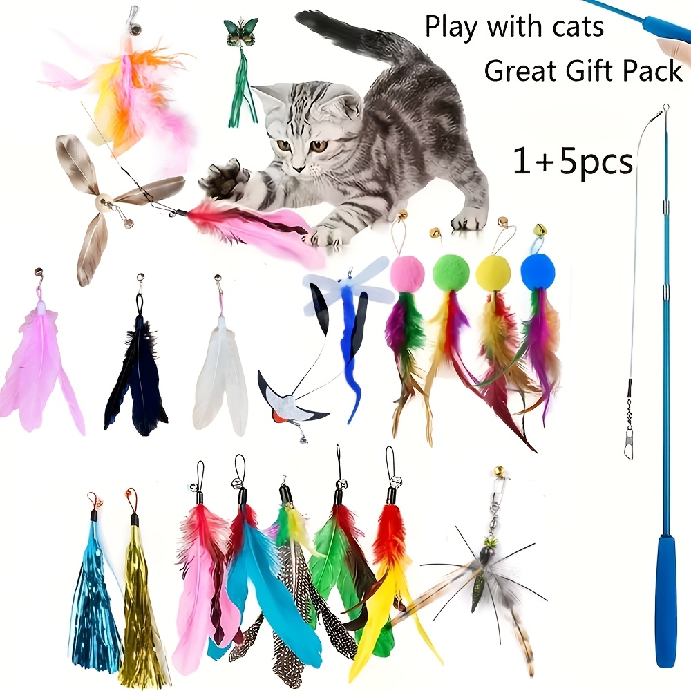 TEMU Interactive Cat Toys, Including A Retractable Wand And Artificial Feather Replacement Heads, Are Designed To Keep Indoor Cats Entertained And