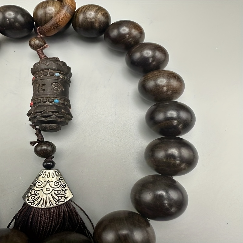 Hand Carved Wood Prayer Beads with Tassel for Meditation