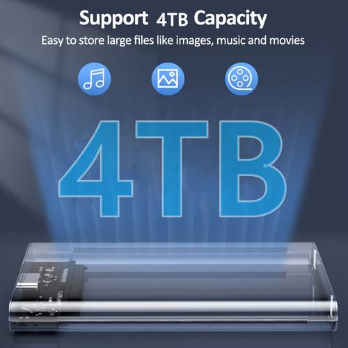 usb c usb 3 0 usb 3 sata external hard drive enclosure with 2 5 transparent hard drive bay 5 high speed transfer tool free installation no driver required usb powered compatible with usb c usb a compatible mechanical hard drive case for laptop pc portable external hard drive with usb c cable included