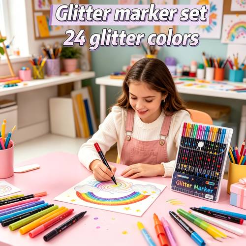 Professional Dual-End Glitter Pen Set, Glitter Markers, -Like Ink - Fine Tip to , for Scrapbooking, Card Making, Journaling, Drawing - Glitter Marker Set, for Artists And Supplies, Professional Art Use, Random Color