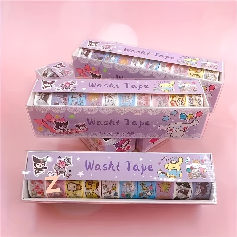 

10pcs Sanrio Washi Tape Set : 10pcs de jolis adhésifs Kuromi, pour mes créations Melody et Cinnamoroll, adaptés aux agendas et à l'artisanat.