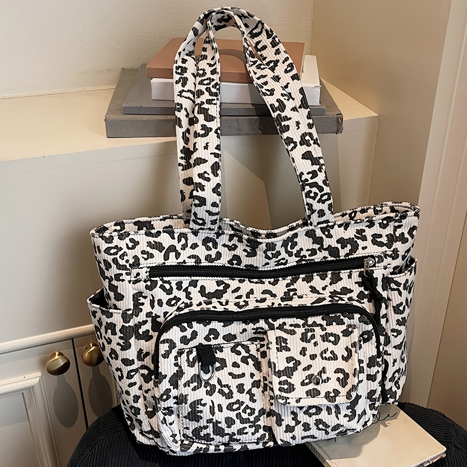 new corduroy fashion vintage style leopard print large - Temu
