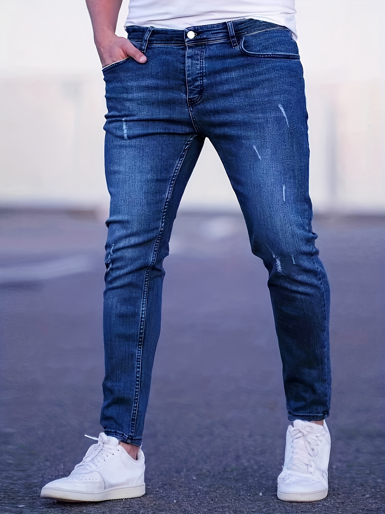 Jeans skinny de cintura elástica calça jeans casual de - Temu Portugal