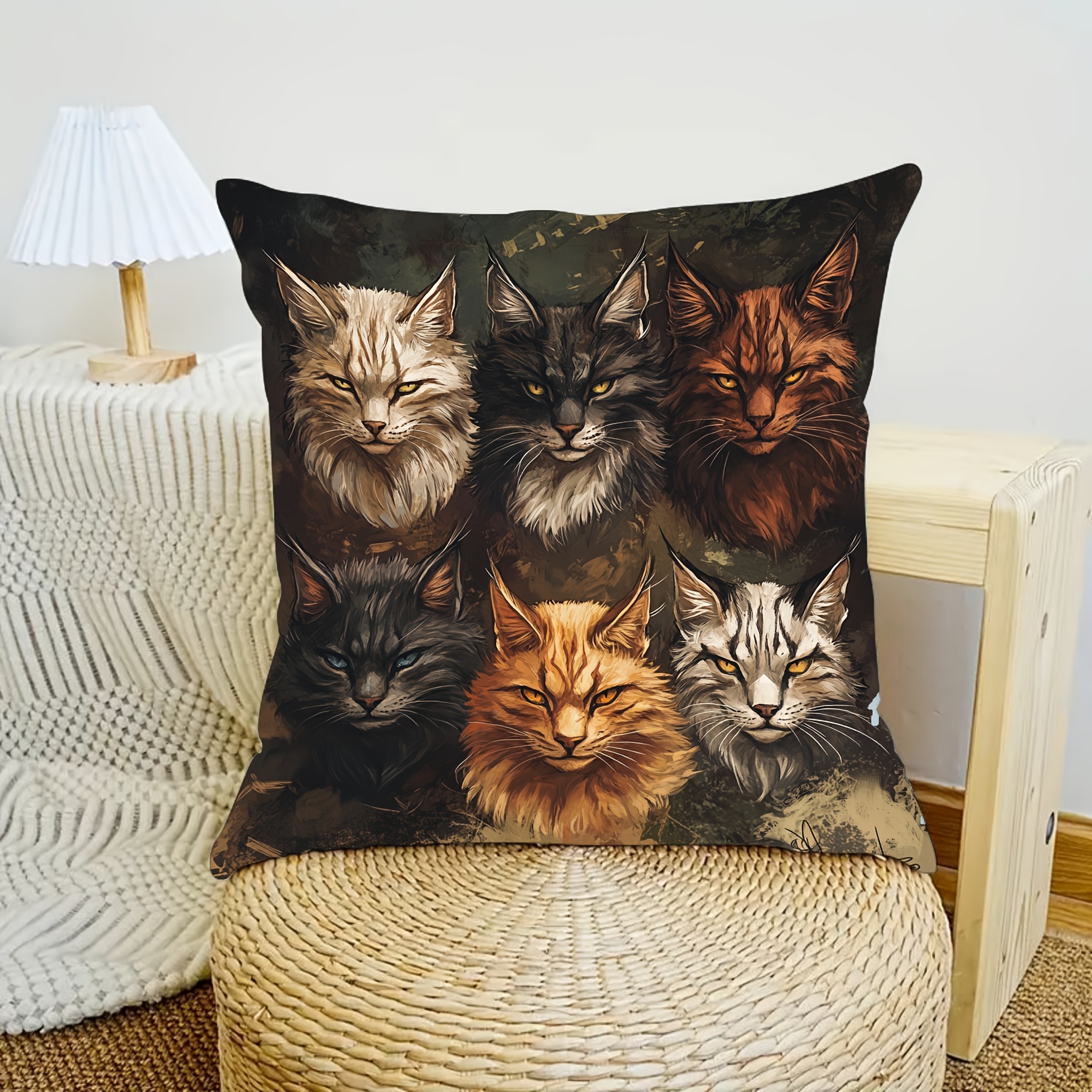 

1pc Design Decorative Pillow Cover, 18x18 Inch, Soft Polyester Short Plush, Machine Washable, Zipper Closure - Vibrant Mixed Room, Sofa, Bedroom Decor (pillow Insert Not Included), Cat Decor