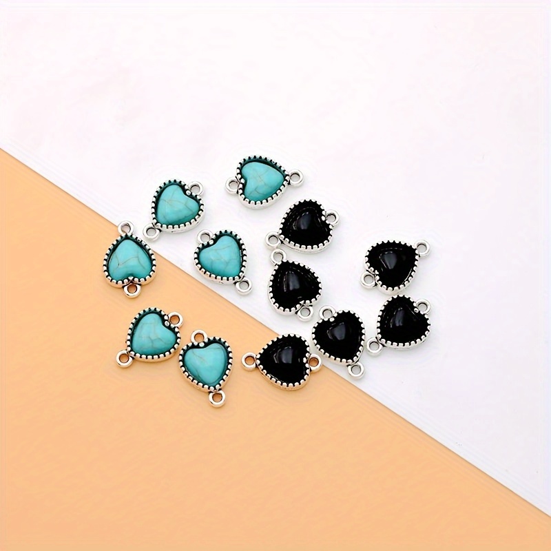 

Set Of 6 Heart-shaped Charms In Black, Blue, And From Zinc Alloy, Featuring An Silvery And Tibetan Silvery , Diy Bracelets, Earrings, And Necklaces.