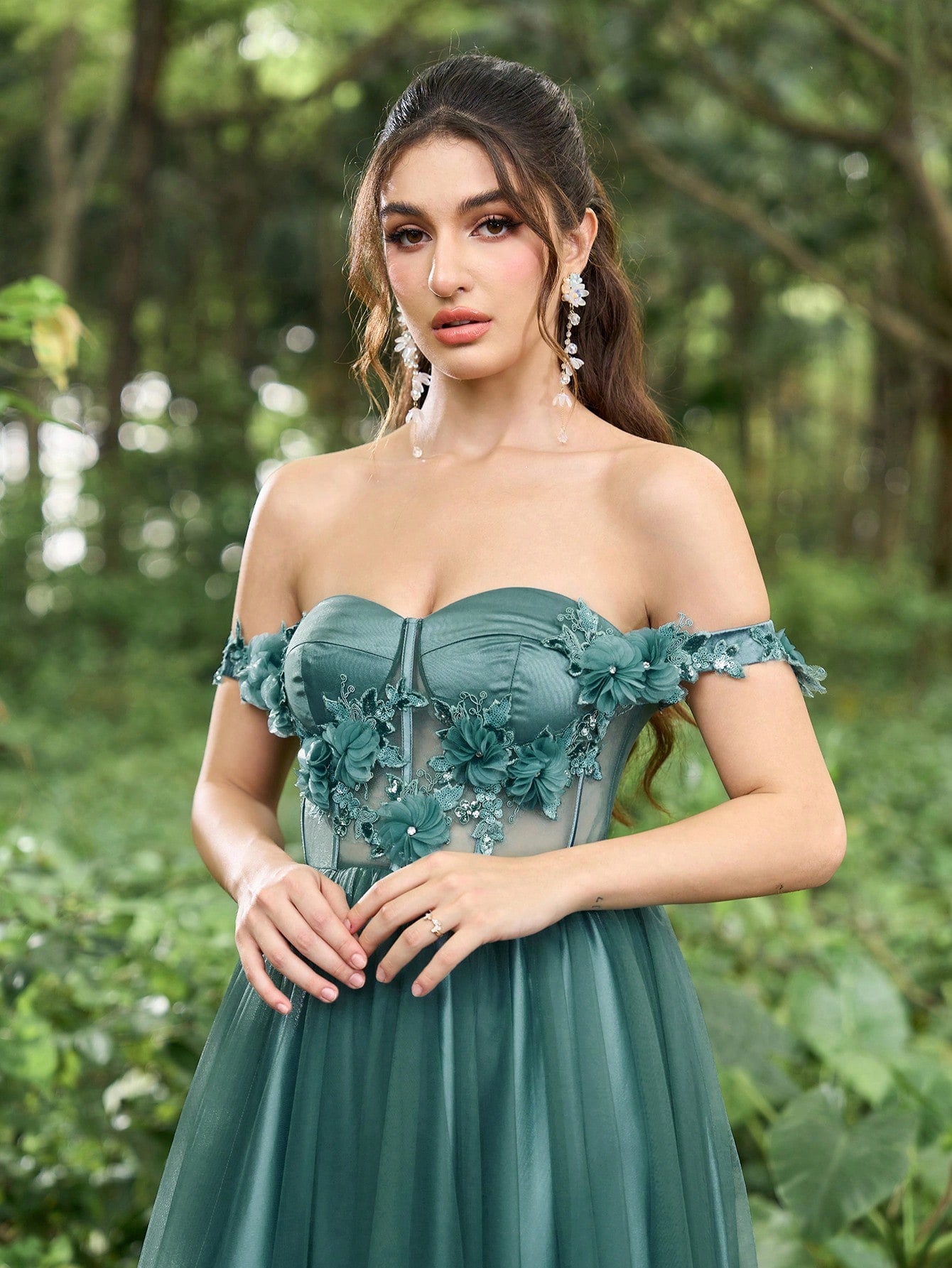green sheer overlay dress Glitter Mermaid Prom Dress with Overskirt