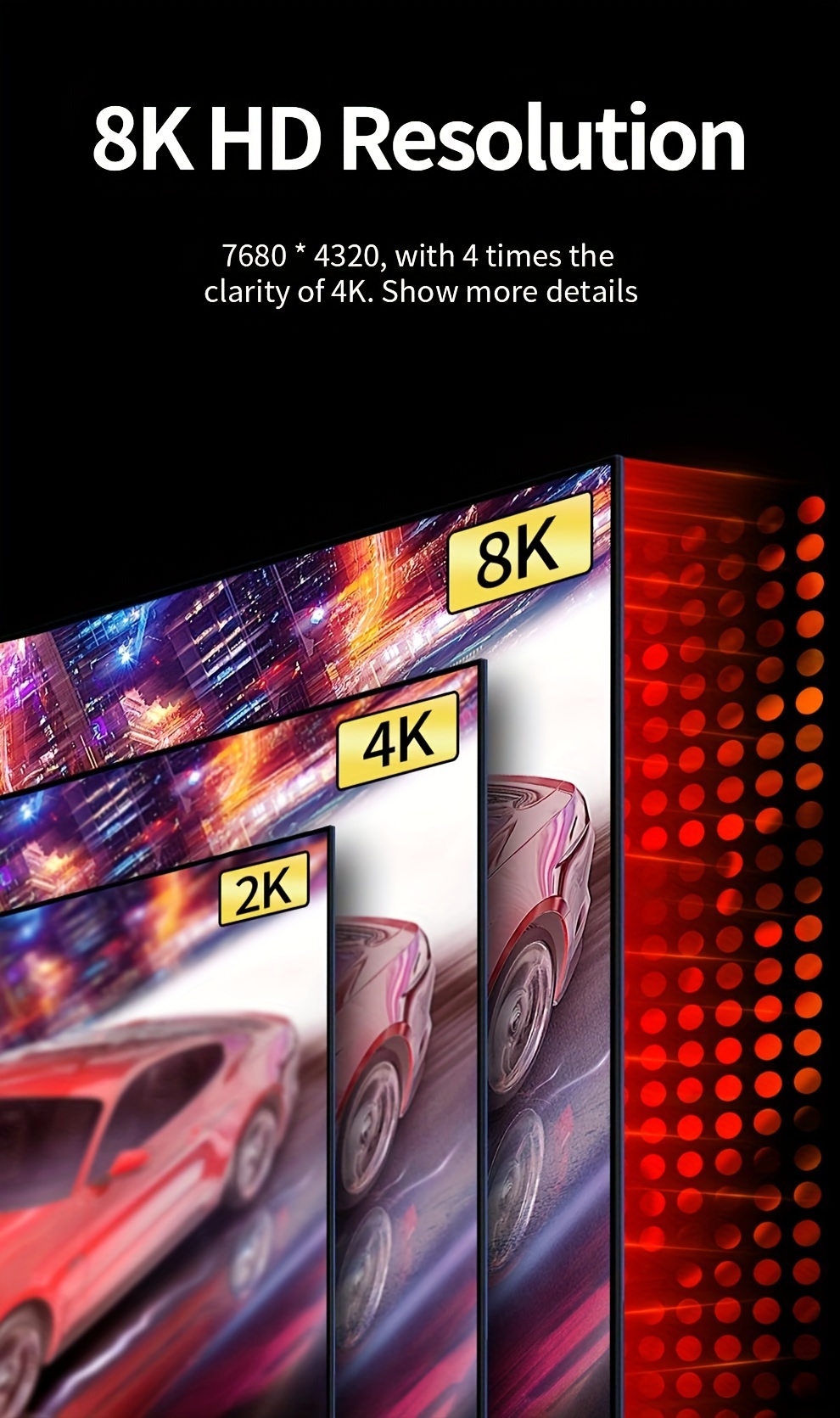 кабел за 8k hdtv hdtv2.1 со висока брзина на пренос на податоци, ултра-hd видео кабел за поврзување на и јутер, поддржува 8k@ , 4k@120hz, 2k@240hz, 1080p@240hz Детали за производот 2