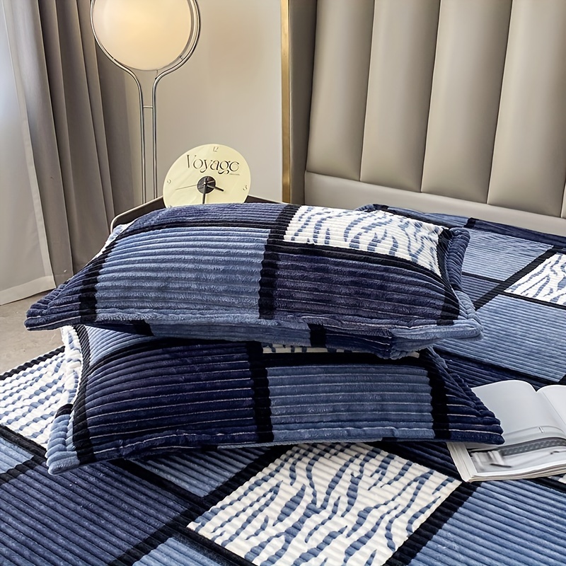 2pcs Set Decorative Flannel Zippered Pillowcases For Bed Pillows, Pillow Protector Cover, Size 48*74cm, Pillow Insert Not Included