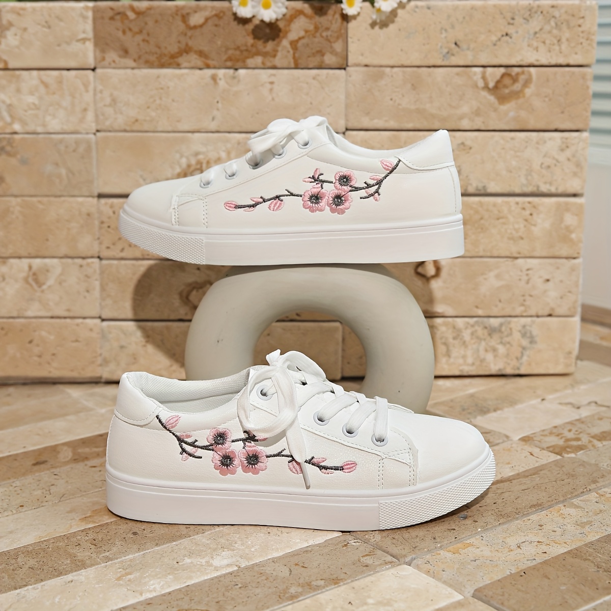 Zapatillas Blancas Con Flores Bordadas Zapatillas Casuales Bordado