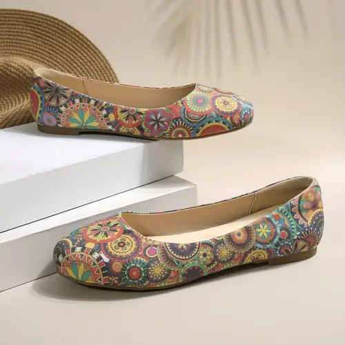 a pair of bohemian style womens flat shoes lightweight and comfortable with rebound insoles suitable for