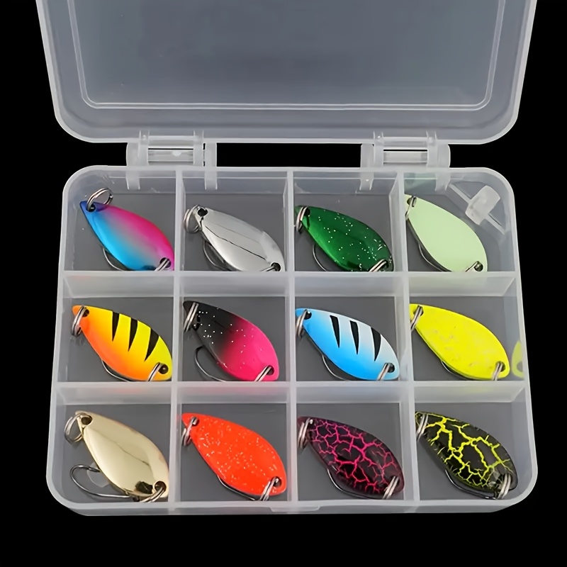 

12pcs Premium Metal Spoon Fishing Lure Set - Vibrant Colors, Alloy, Single Hook & Jigging Tackle For Trout And Bass, Ideal For Holiday Fishing, Fishing Hooks