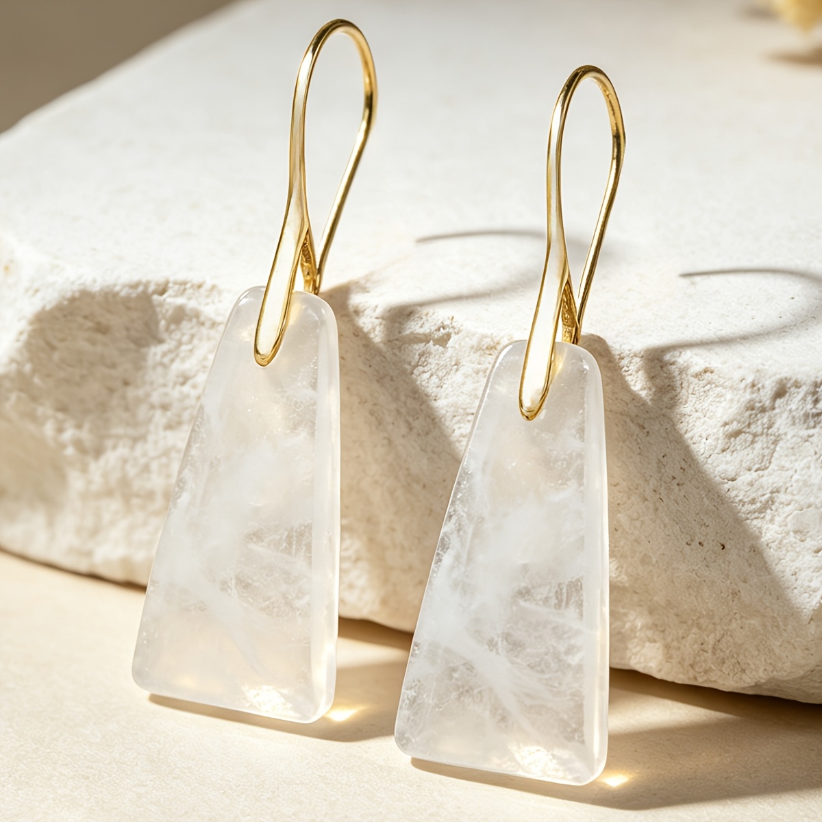 TEMU 1 Par de Pendientes Trapezoidales de Cuarzo Transparente, Aretes de Estilo Bohemio para Mujer, Adiciones para , Regalos de Vacaciones