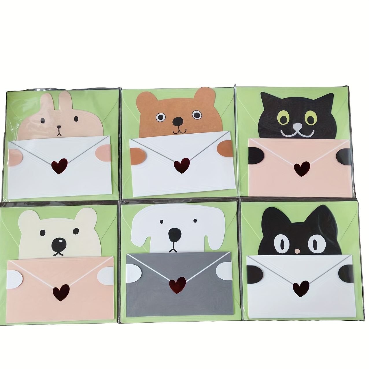 Image of 6pcs Set, Random Color Cute Cartoon Gift Cards, Folded Envelope Greeting Cards, Holiday Greetings, Cute Animal Postcards Thank You Cards, Birthday Party Invitations, Greetings, Holiday Universal Cards