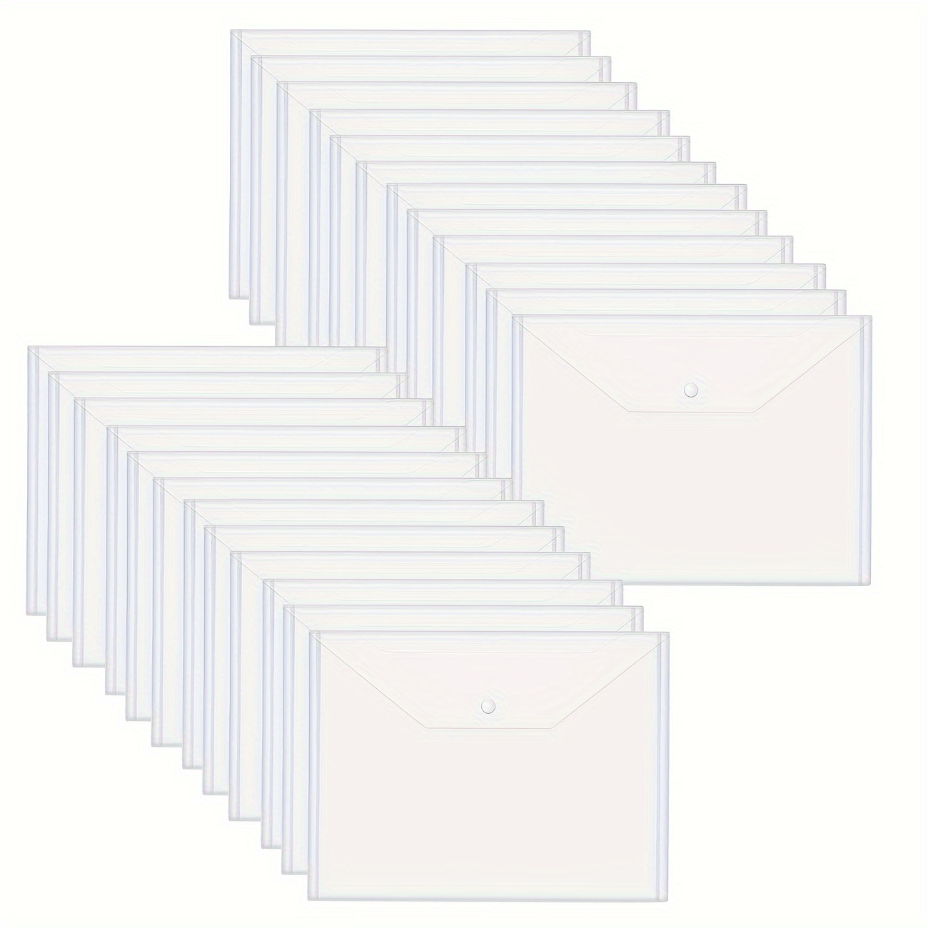 

50pcs Clear Folder Plastic Envelope File Envelope With Label Pocket And Buckle Button Suitable For Home Work Office Organization Letter Size A4 Size White