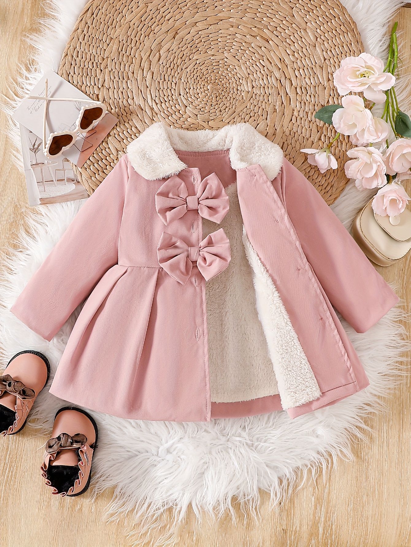 item picture single piece girls jacket autumn winter   length loose fit lapel collar for casual daily wear outdoor activities   school parties with three dimensional   girls warm outerwear