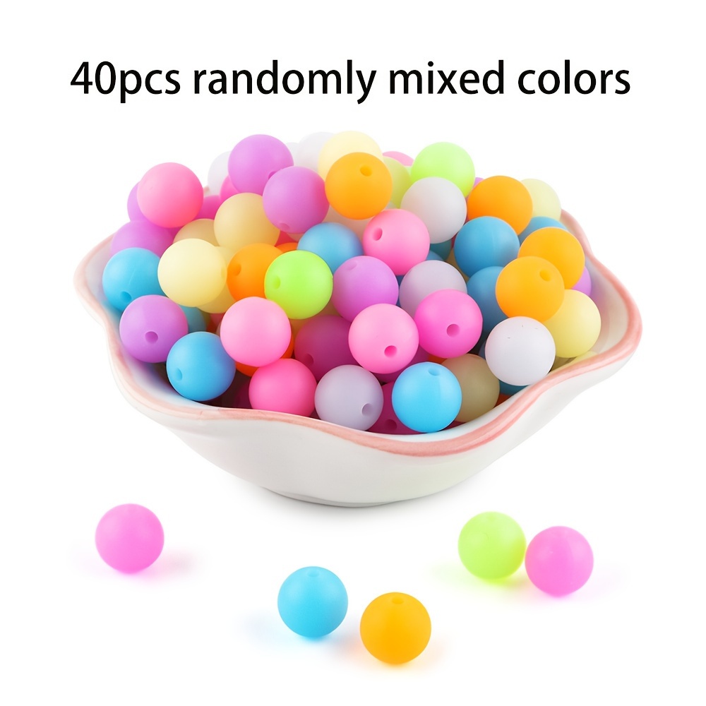 Image of 40pcs 12mm Luminous Silicone Beads, Circular Mixed With Random Colors, Diy Handmade. Multiple Colors Diy Craft Round Beads, Suitable For Making Jewelry, Keychains, Necklaces, Bracelets, Etc