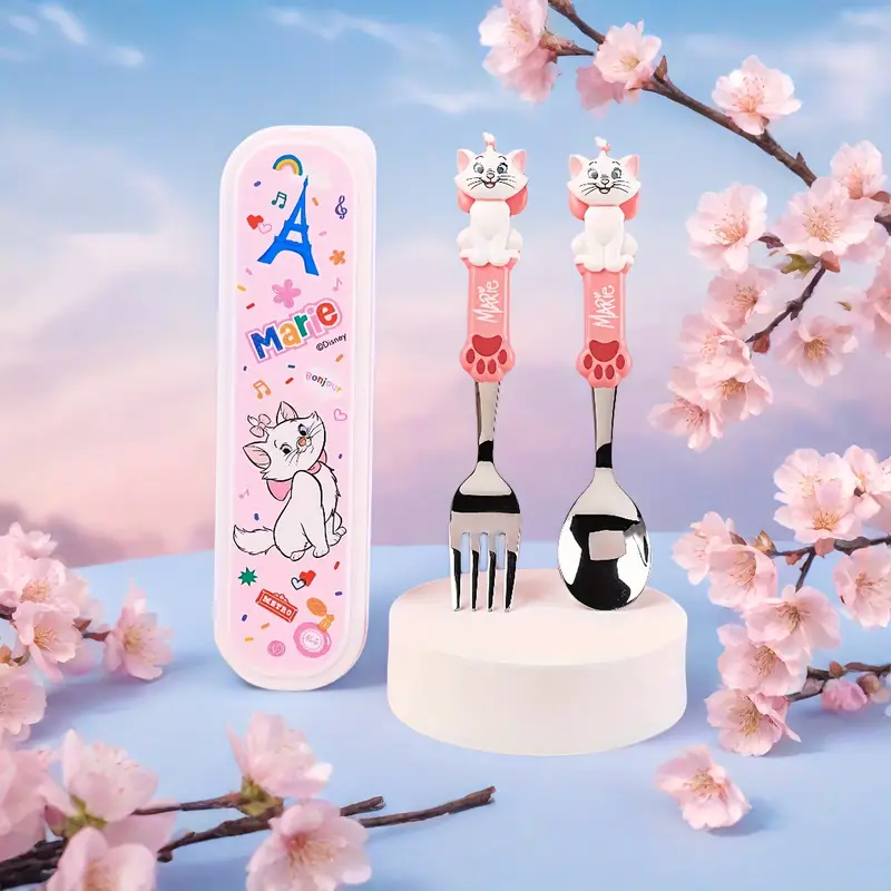 3pcs set of marie cutlery spoon fork boxe adorable stainless steel tableware portable reusable utensils western suitable for lunch camping workplace travel ideal gifts for Product details 2