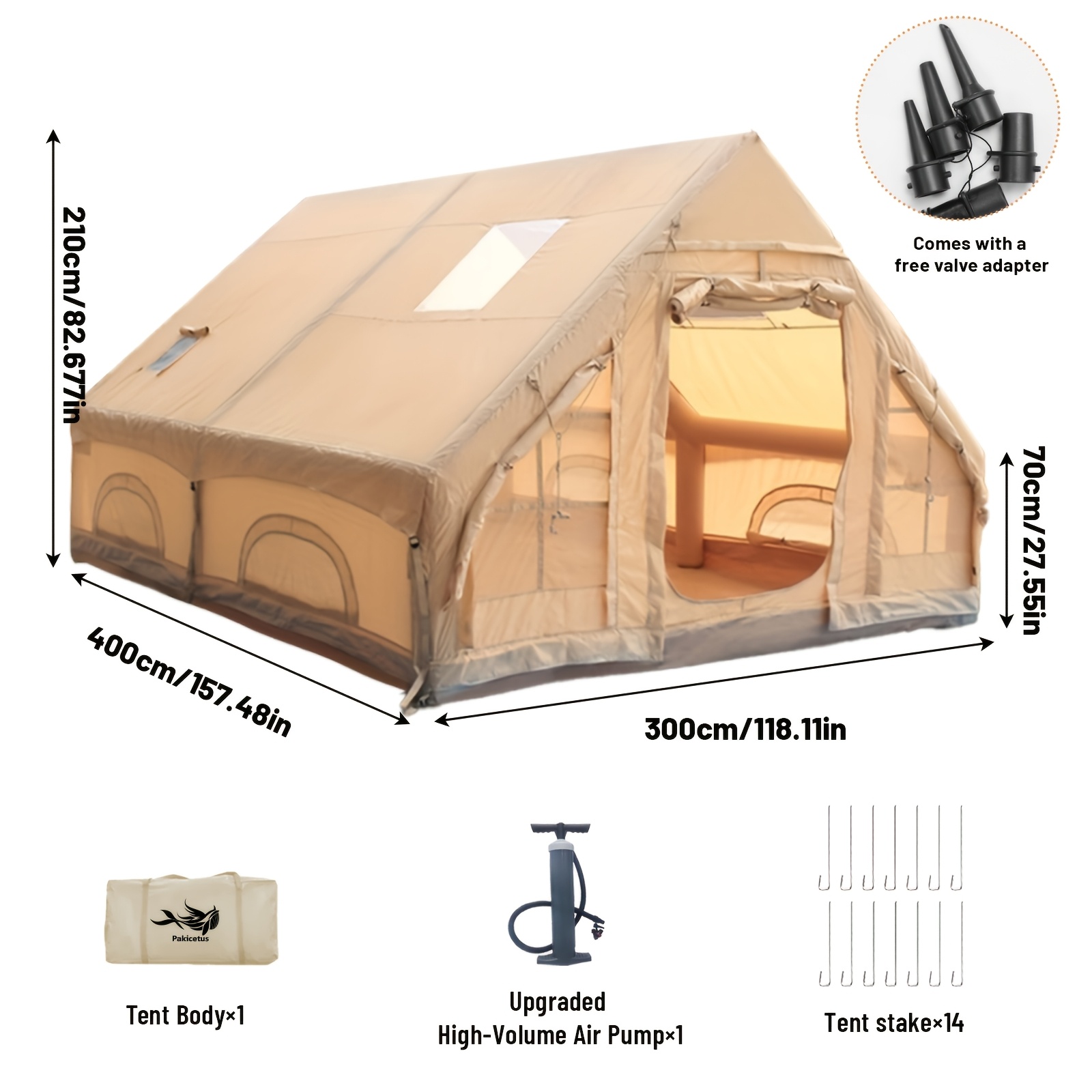 E-shop PAKICETUS Großes aufblasbares Campingzelt mit Fenster, Heißluftzelt für Camping mit Kocher, Tienda De für Erwachsene, Schnell aufbaubares