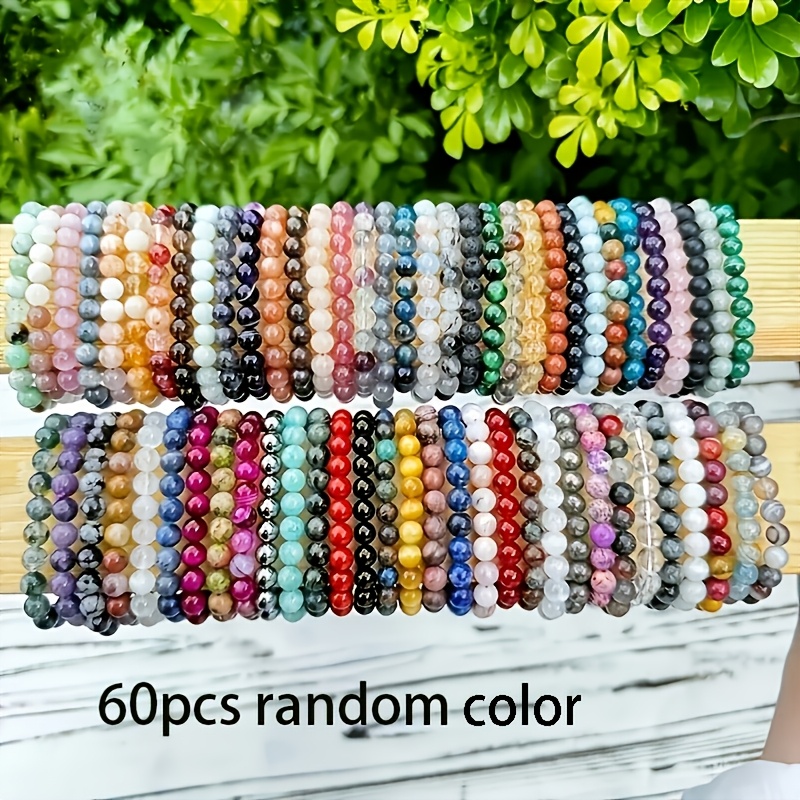 TEMU 60pcs Random Color Bohemian Handmade Beaded Bracelet Set For Women, Colorful Crackle Beaded Stretch Bracelets, Boho Style Stackable Jewelry For