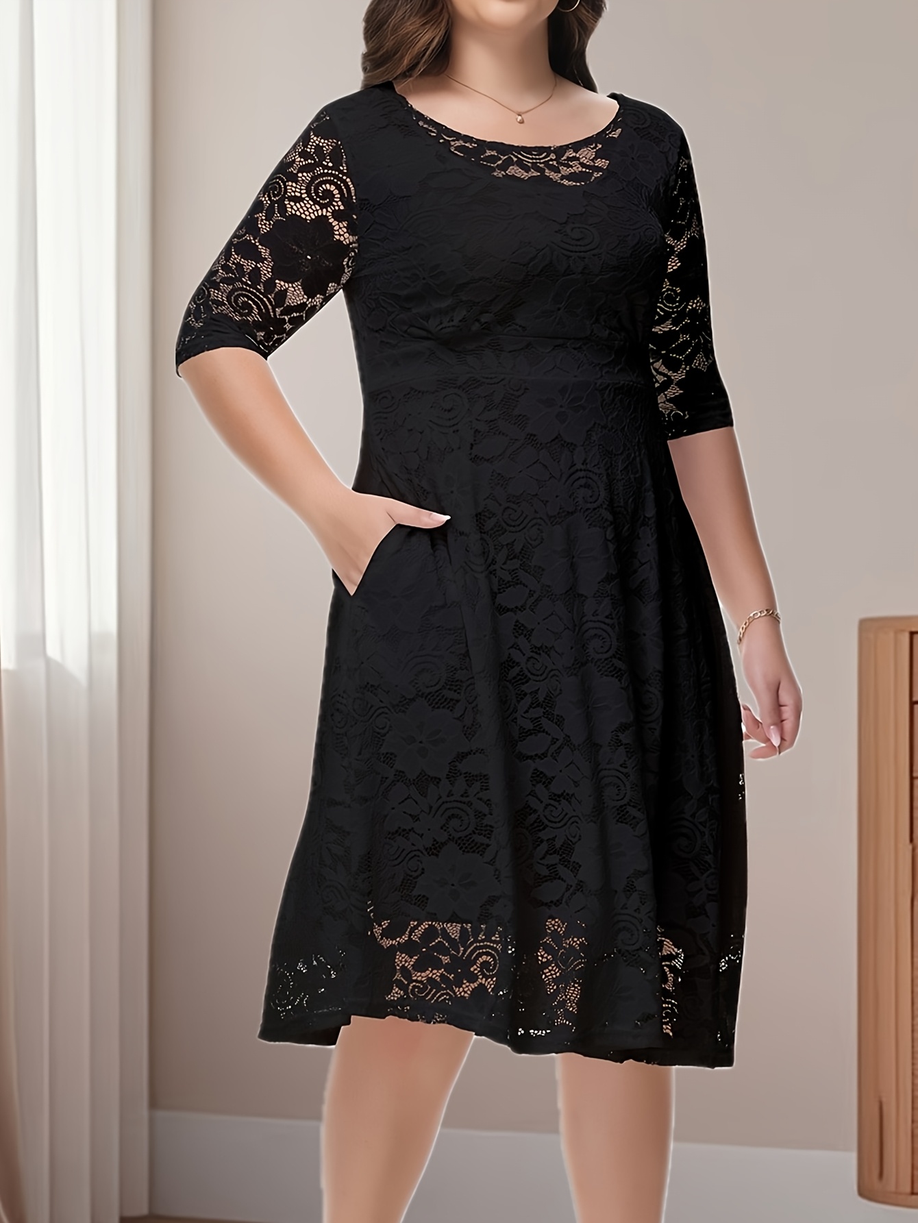 3 4 sleeve black dress plus size Plus Size Sequin A-Line Floor Length Evening Dresses for Special Occasions main image 1