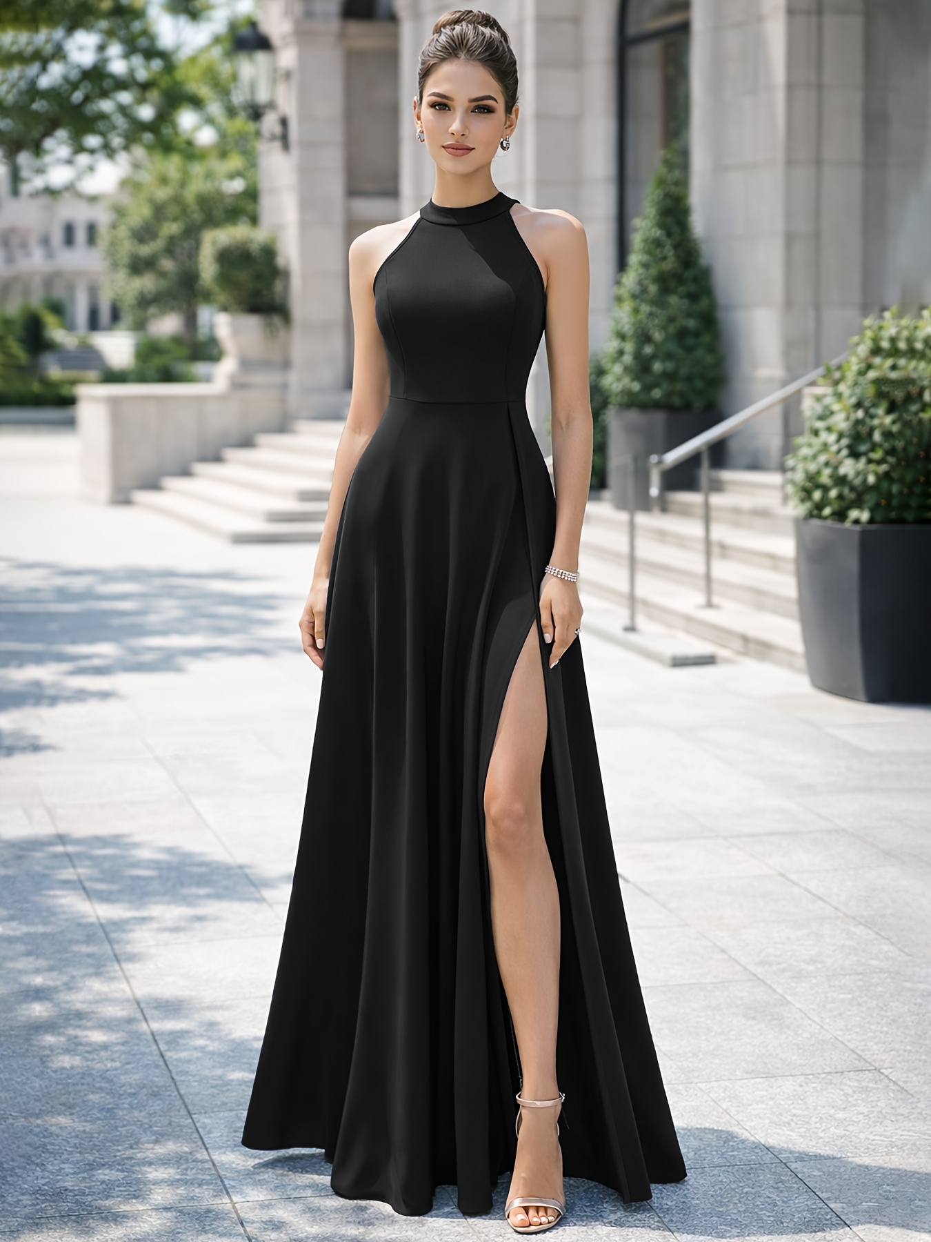 Sleeveless Side Slit Maxi Dress Sleeveless Lace Up Open Slit Maxi Dress  #23247 L / Black