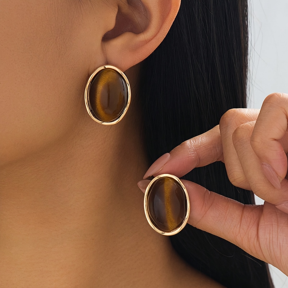 1 paar vintage   nep-tijgeroog   oorbellen voor vrouwen, legering met plastic inleg, veelzijdig voor feesten en banketten, modieuze accessoire voor alle seizoenen, tijger oorbellen 5