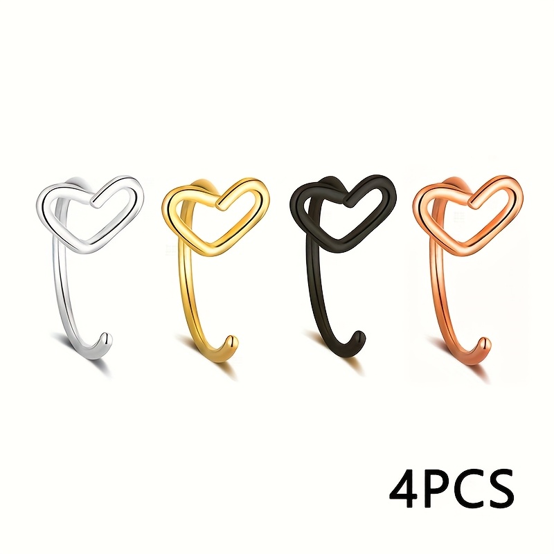1/4pcs Hollow Heart Nose Stud Set Stainless Steel Nose Ring Hoop Earrings Ear Cartilage Piercing Helix Tragus Screw Body Jewelry