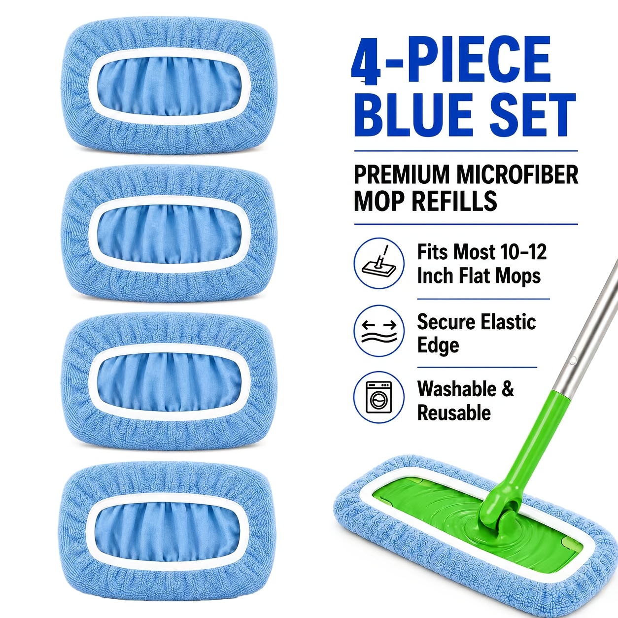 TEMU 4pcs Light Blue Reusable Mop Cloth Covers Replacement Pads, Cleaning Cloths With Strong Absorbency, Reusable, Suitable For Dry And Wet Floor