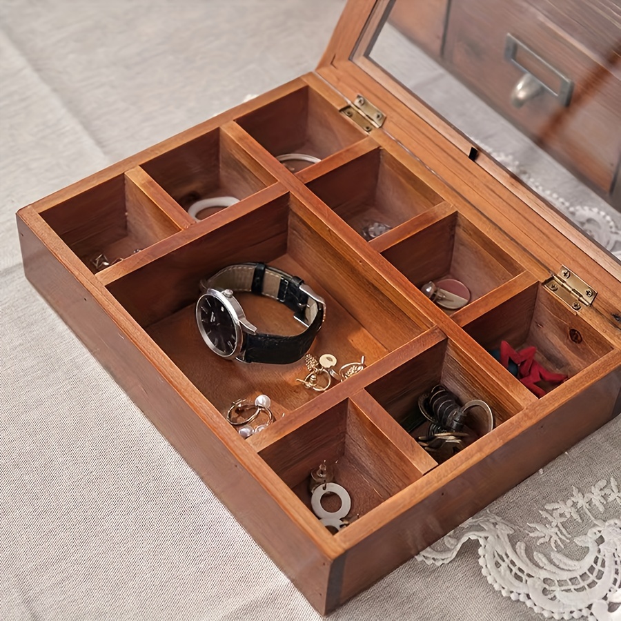 1pc 9/12 Compartments Storage Box, Jewelry Storage Box, Watch Box, Jewelry  Box, Vintage Crafts Storage Display Case, Wooden Jewelry Organizer Box For