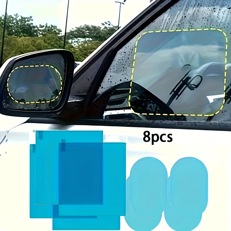 TEMU 8 films de rétroviseur de voiture, anti-pluie, anti-brouillard, imperméables, transparents, accessoires