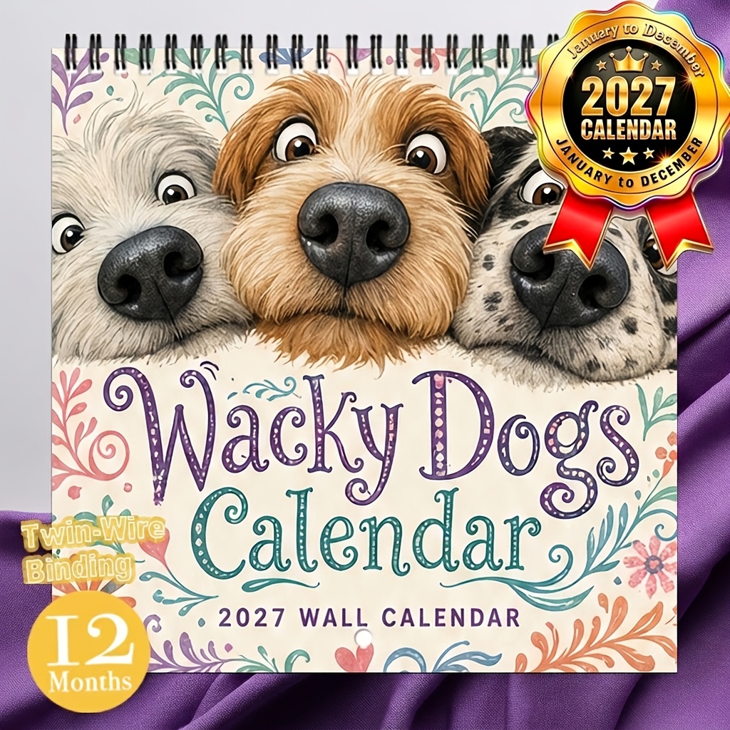 TEMU Calendrier Mural 2027 Calendrier Mural Chien Amusant 2027, Planificateur Calendrier 12 Mois, Calendrier Mural à Spirale Double avec Grand Bloc à