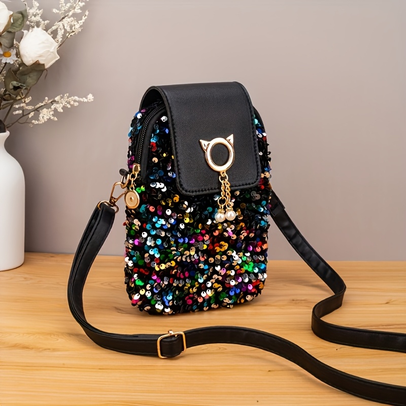 TEMU 2026 Iridescent Sequin Phone Shoulder Bag, Women's Arm Bag, Versatile Crossbody Bag, Niche Design, Daily Use, Gatherings, And Parties