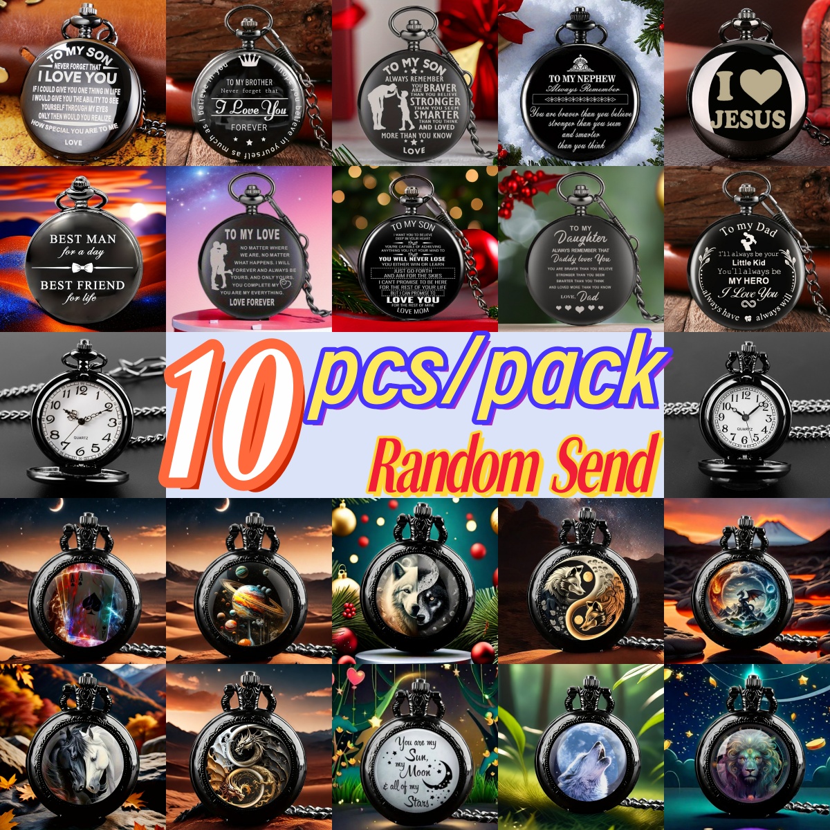 TEMU 10pcs/pack Random Send Classical Round Pocket Watches, Best Present For Son Brother Grandson Dad Husband Nephew Lover Etc., Birthday Hallowmas Christmas New Year Father's Day Anniversary Gifts