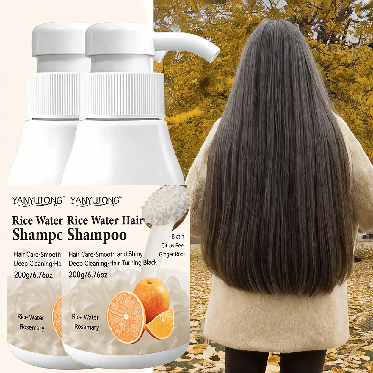 TEMU 2pcs Rice Water And Vitamin C Shampoo, Hair Care - Smooth And Shiny Deep Cleaning - Prevents In Black Hair During Autumn And Winter, Hair Soft And , Suitable For All Hair Types