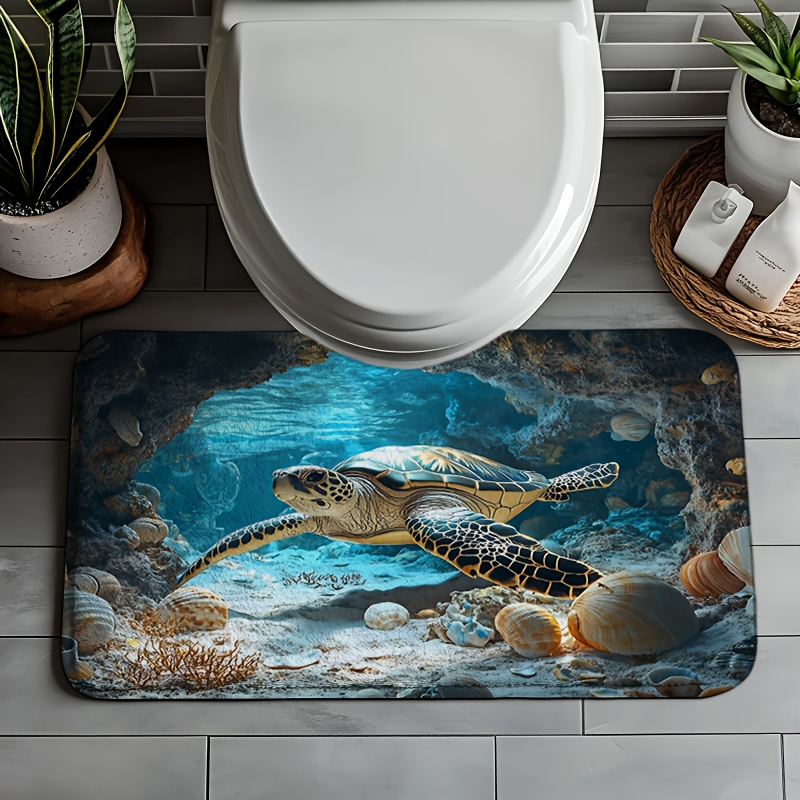TEMU 1pc Turtle Breaking Shell Printed Pattern Bathroom Anti-slip Floor Mat Carpet, Non-slip, Easy To Clean, Suitable For Living Room, Bedroom,