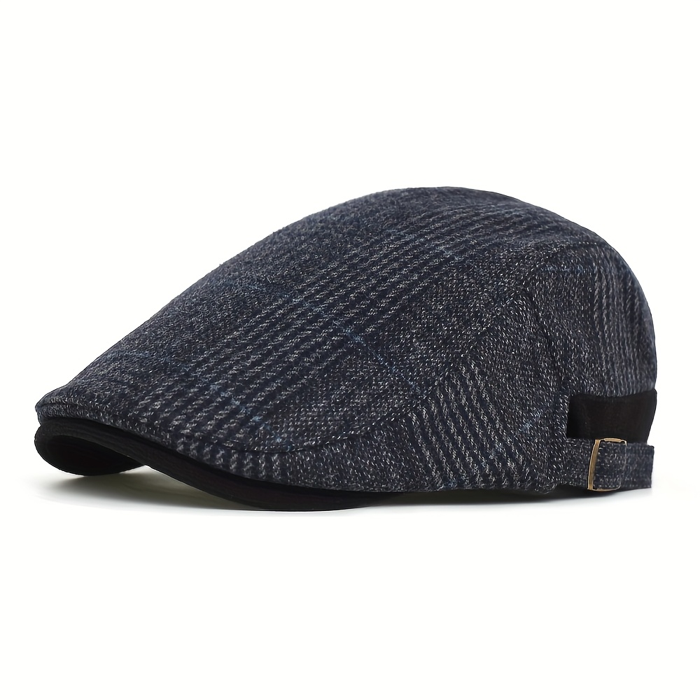 TEMU Cappello da giornaliero invernale autunnale in lana per , a quadri vintage casual, cappello piatto Gatsby, cappello a tesa regolabile, cappello
